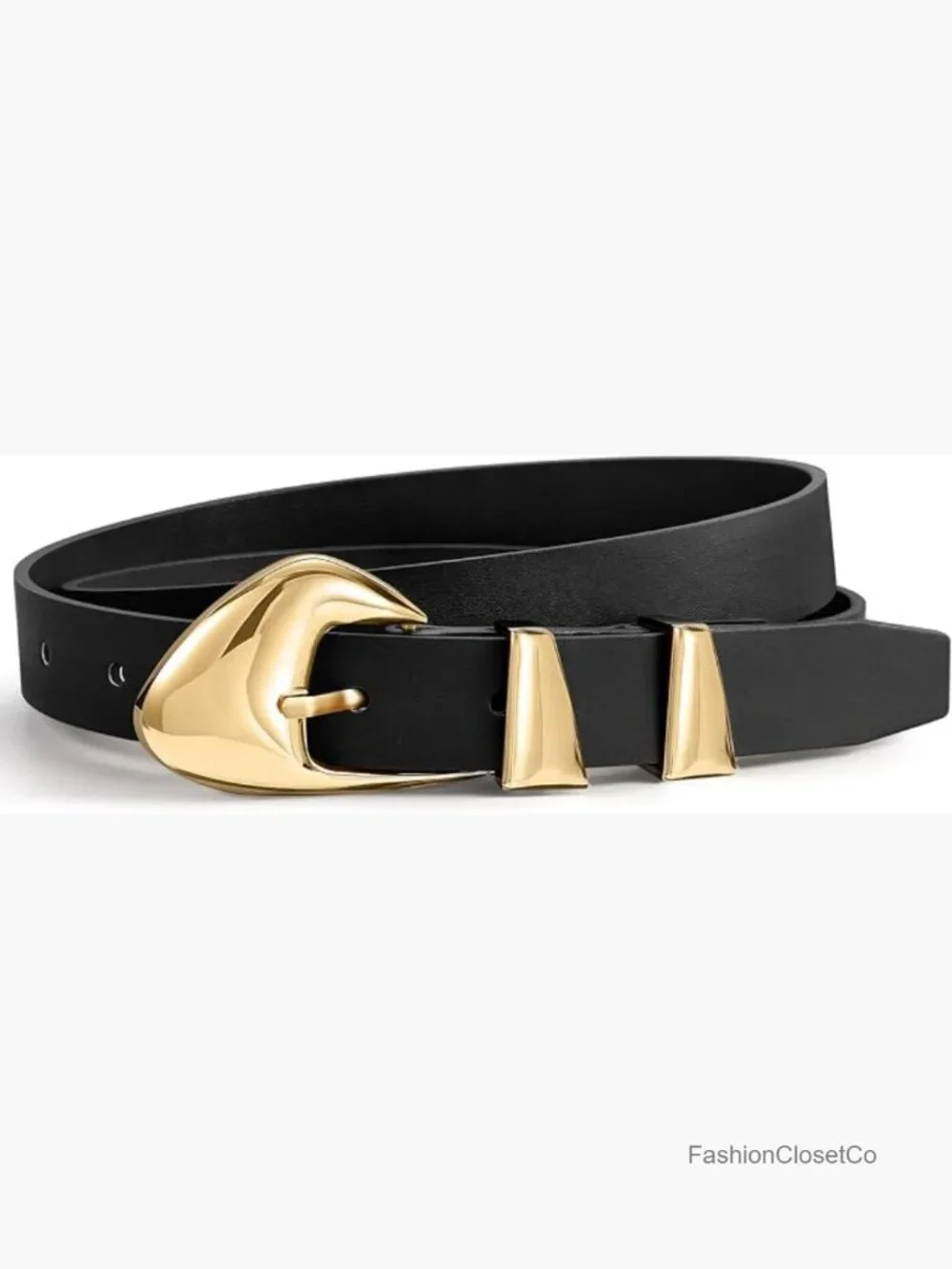 Skinny PU Leather Belt with Gold Buckle, Adjustable 1